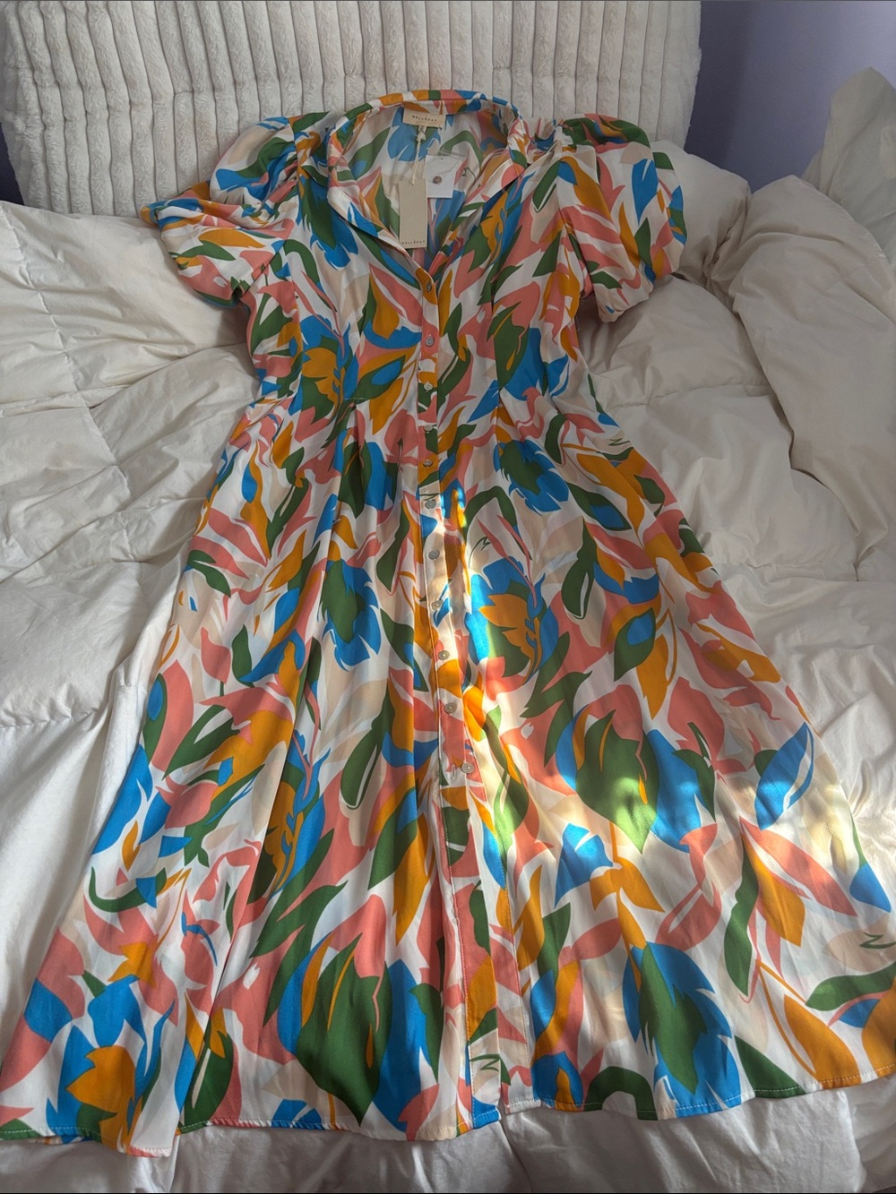 Vibrant Multi-Color Button-Front Floral Midi Dress XL
